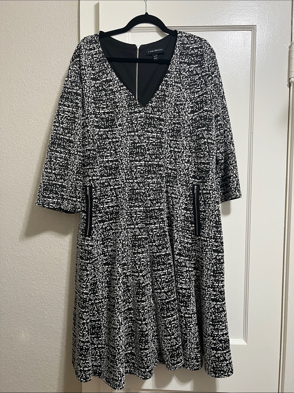 Lane Bryant Black and White Tweed V-Neck A-Line Dress